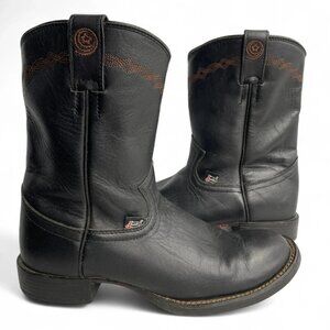 Justin Boots Black Leather Mid-Calf Heeled Boots with Brown Stitching